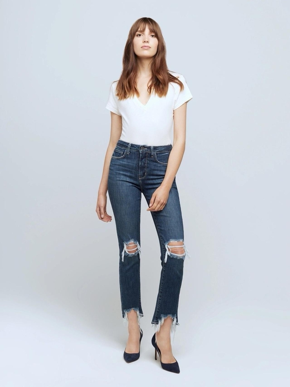 L'AGENCE High Line High-Rise Skinny Vintage Blue Destructed Jeans Size 28